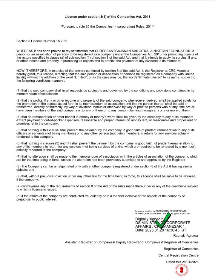 Licence Under section8(1)